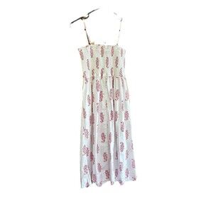 J.Crew Floral Poplin Maxi Dress Womens S White Smocked Sleeveless Boho NWT